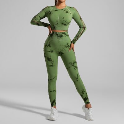AstonSienna Seamless Tie Dye Yoga Set Long Sleeve Crop Top And Leggings