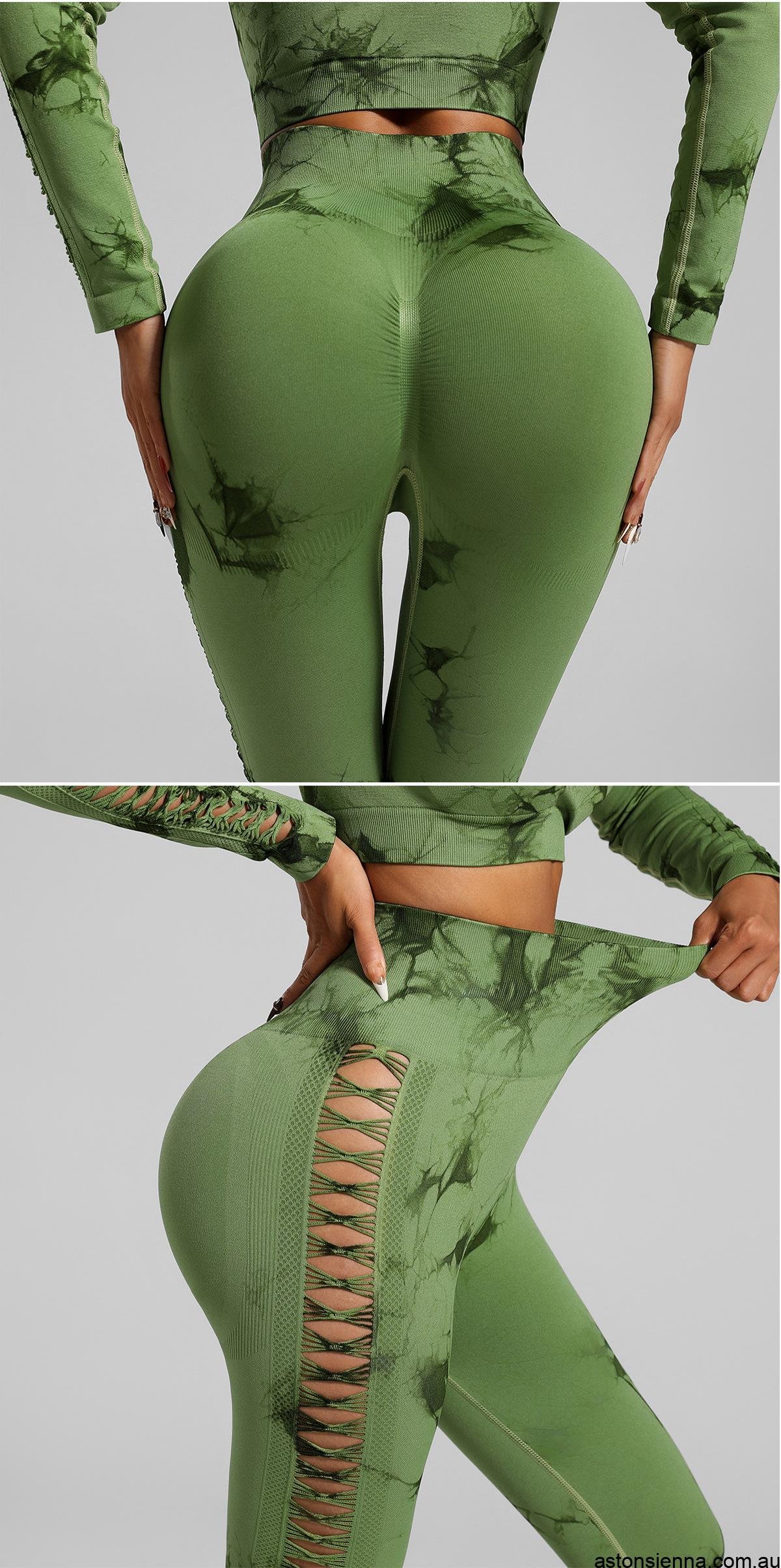 AstonSienna Seamless Tie Dye Yoga Set Long Sleeve Crop Top And Leggings