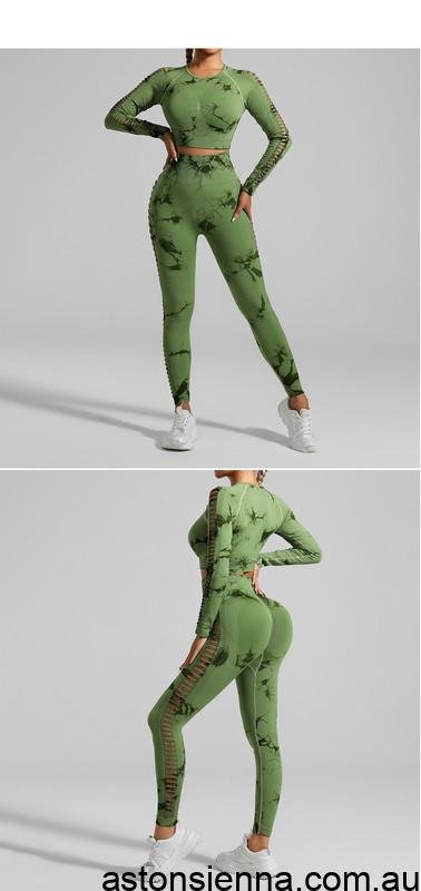 AstonSienna Seamless Tie Dye Yoga Set Long Sleeve Crop Top And Leggings