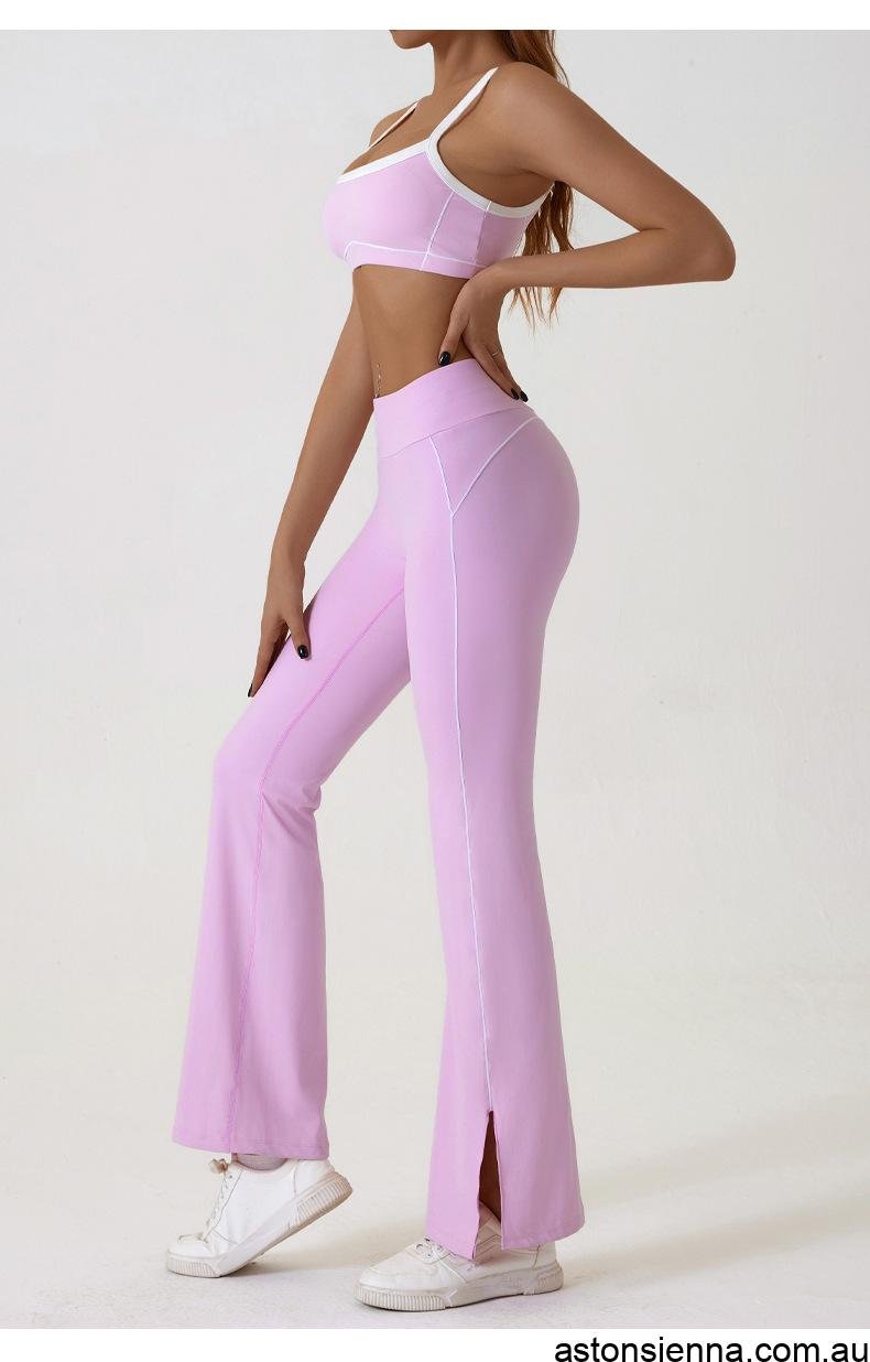 Pink Flared Leggings & Sports Bra Set – Breathable Stretch Activewear for Yoga & Gym - Image 2