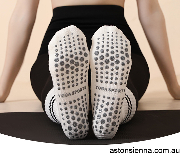 Grey (3-Pack) Unisex Striped Non-Slip Grip Socks - Cotton Crew Socks for Yoga, Pilates & Home Workouts - Image 2