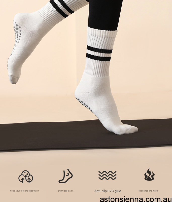 Grey (3-Pack) Unisex Striped Non-Slip Grip Socks - Cotton Crew Socks for Yoga, Pilates & Home Workouts - Image 3