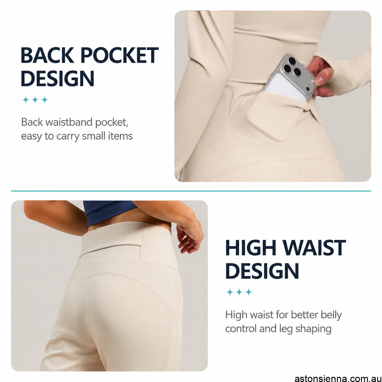 Women’s High Waisted Straight Leg Yoga Pants – White Loose Fit Activewear with Rear Waist Pocket | Aston Sienna - Image 4