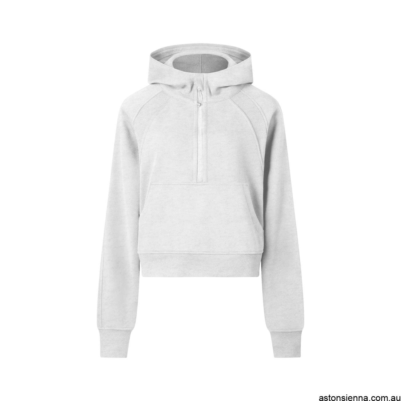 Women's cropped half zip hoodie with bodycon fit premium heavyweight fabric and athleisure styling
