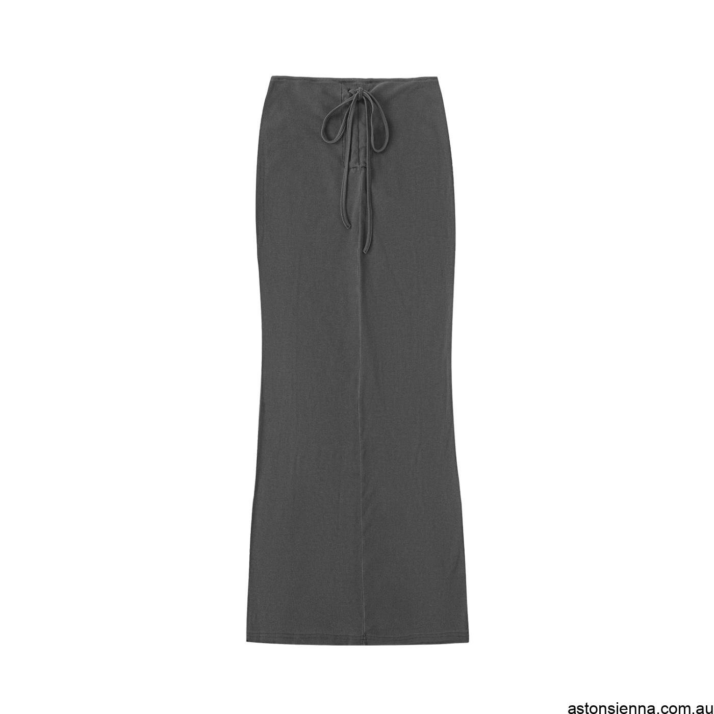 Women's Washed Drawstring Maxi Skirt with pleated design, adjustable waist and flowing silhouette