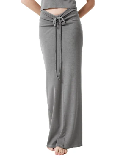 Women's Washed Drawstring Maxi Skirt with pleated design, adjustable waist and flowing silhouette