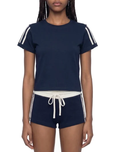 Women's Varsity Stripe T-Shirt with varsity sleeve stripes, relaxed fit and premium athleisure styling