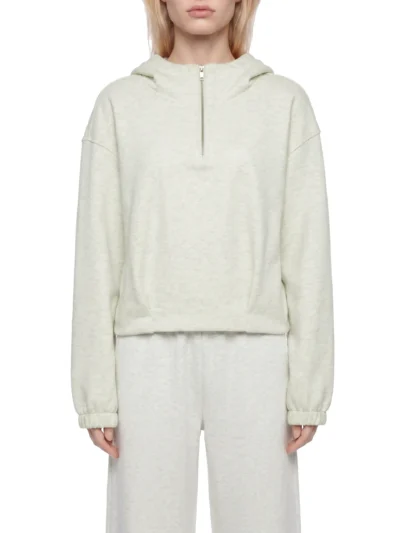Women's quarter zip hoodie with relaxed boxy fit premium cotton blend fabric and modern athleisure styling