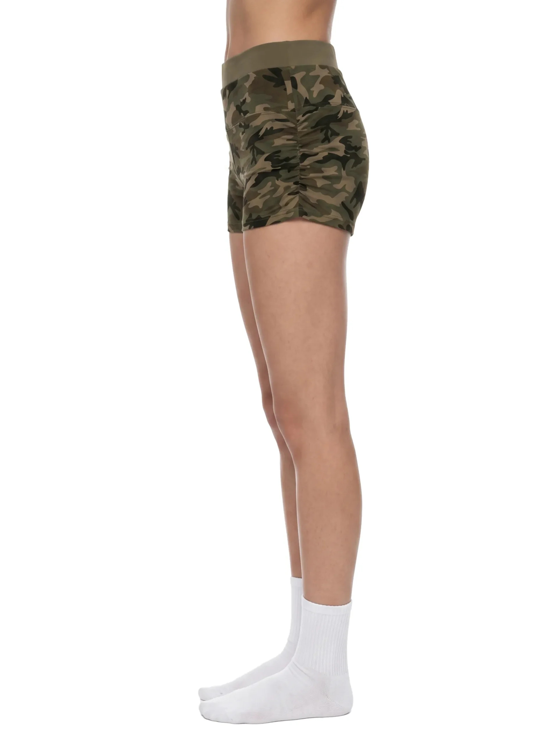 Women's slim fit camo shorts with elastic waistband premium cotton stretch fabric and streetwear styling