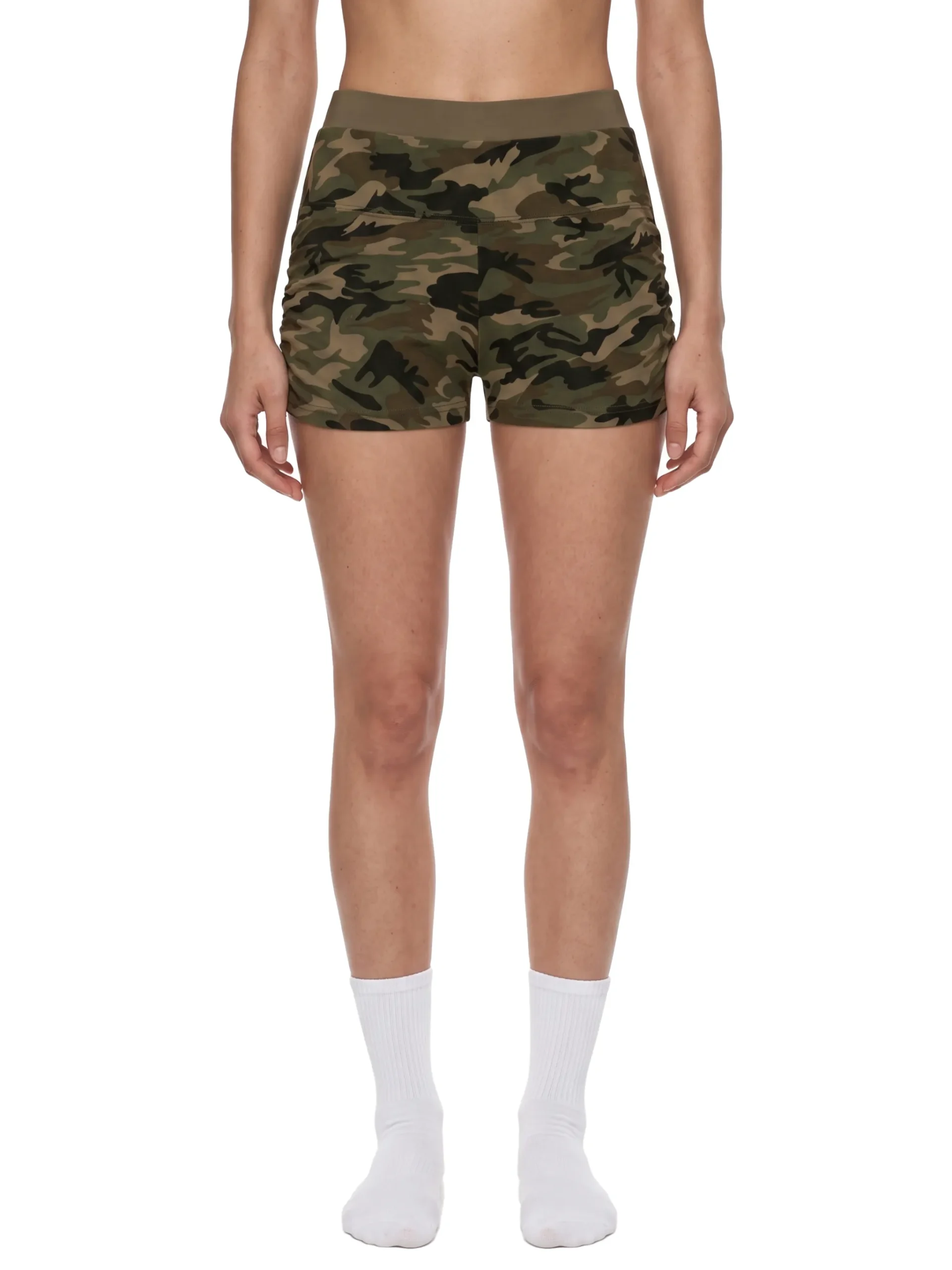 Women's slim fit camo shorts with elastic waistband premium cotton stretch fabric and streetwear styling