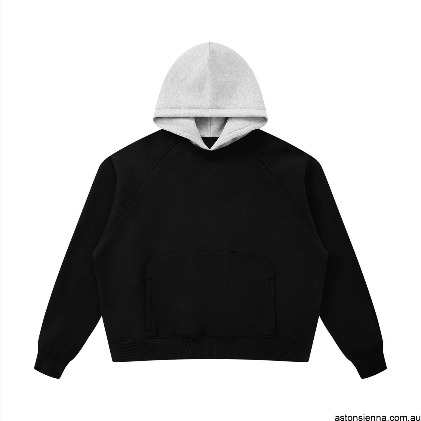 Unisex fleece hoodie with color block raglan sleeves