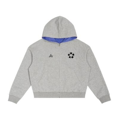 Contrast Plaid Boxy Zip Hoodie