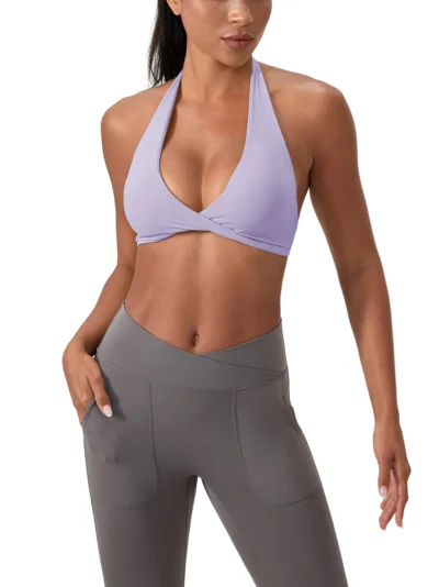Women's Pleated Halter Sports Bra with elegant pleated halter design