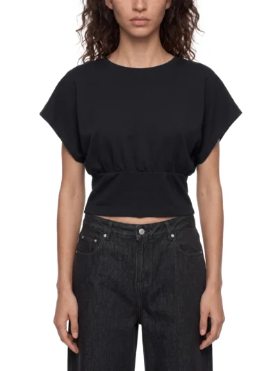 AstonSienna Women's Ruched Cotton Crop Top with Modern Relaxed Fit