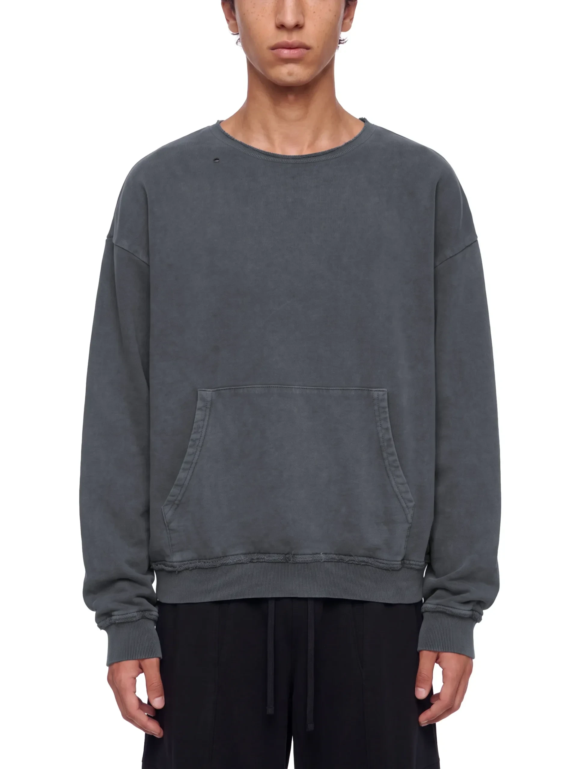 Men's vintage wash distressed pocket sweatshirt in heavyweight cotton with relaxed oversized fit ``