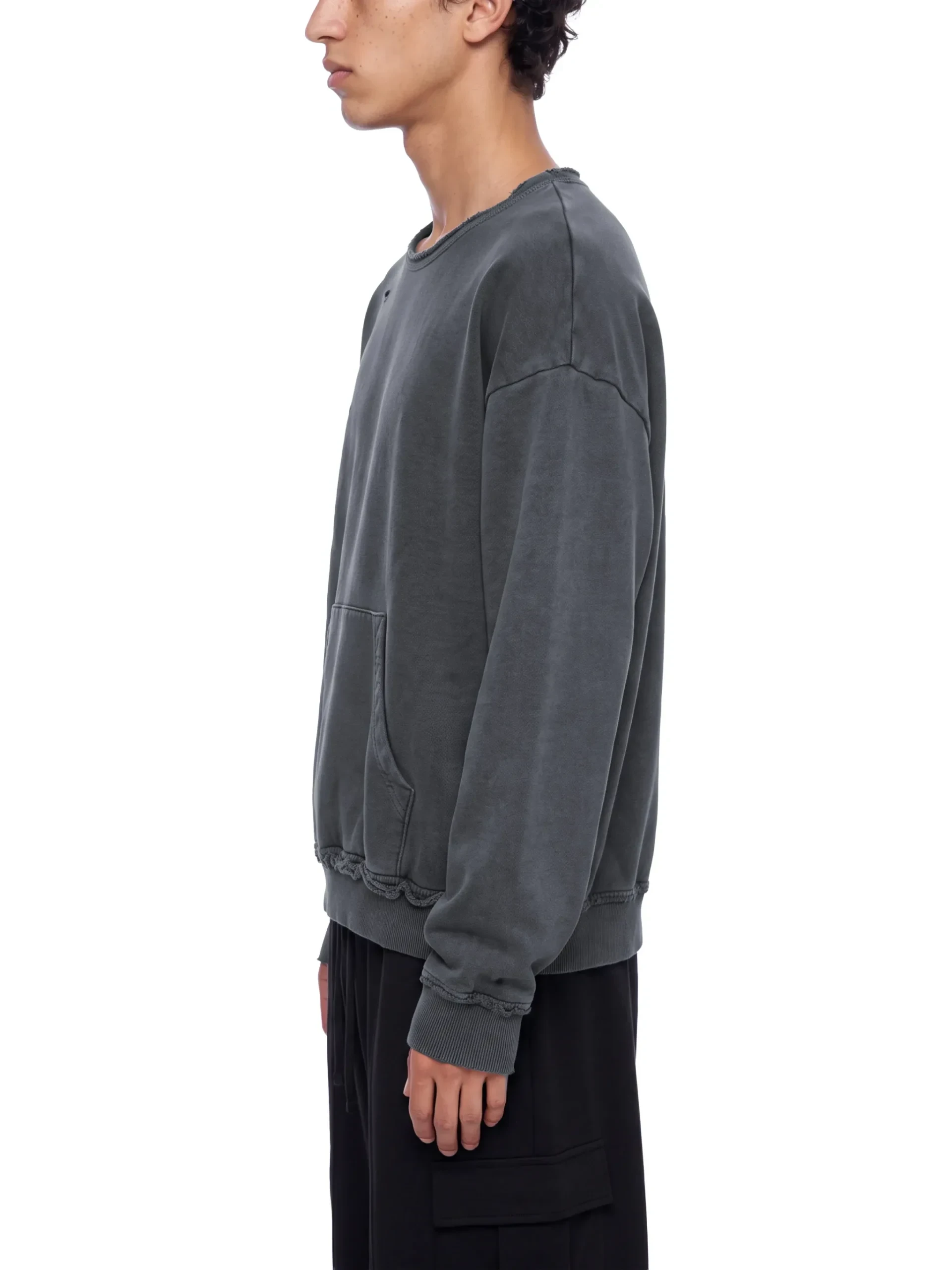 Men's vintage wash distressed pocket sweatshirt in heavyweight cotton with relaxed oversized fit ``