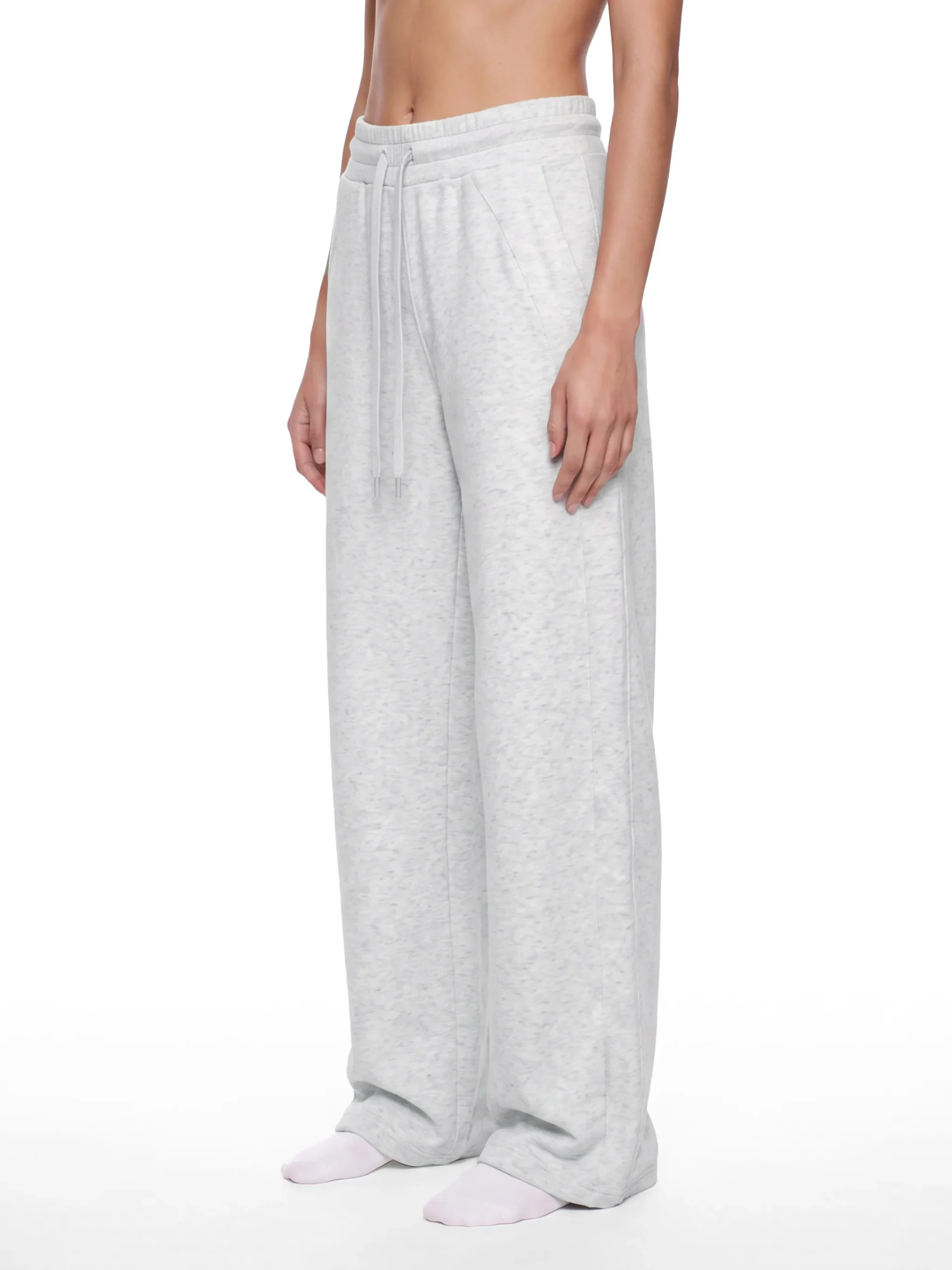 Women's fleece-lined wide leg sweatpants with high-rise drawstring waist and relaxed fit