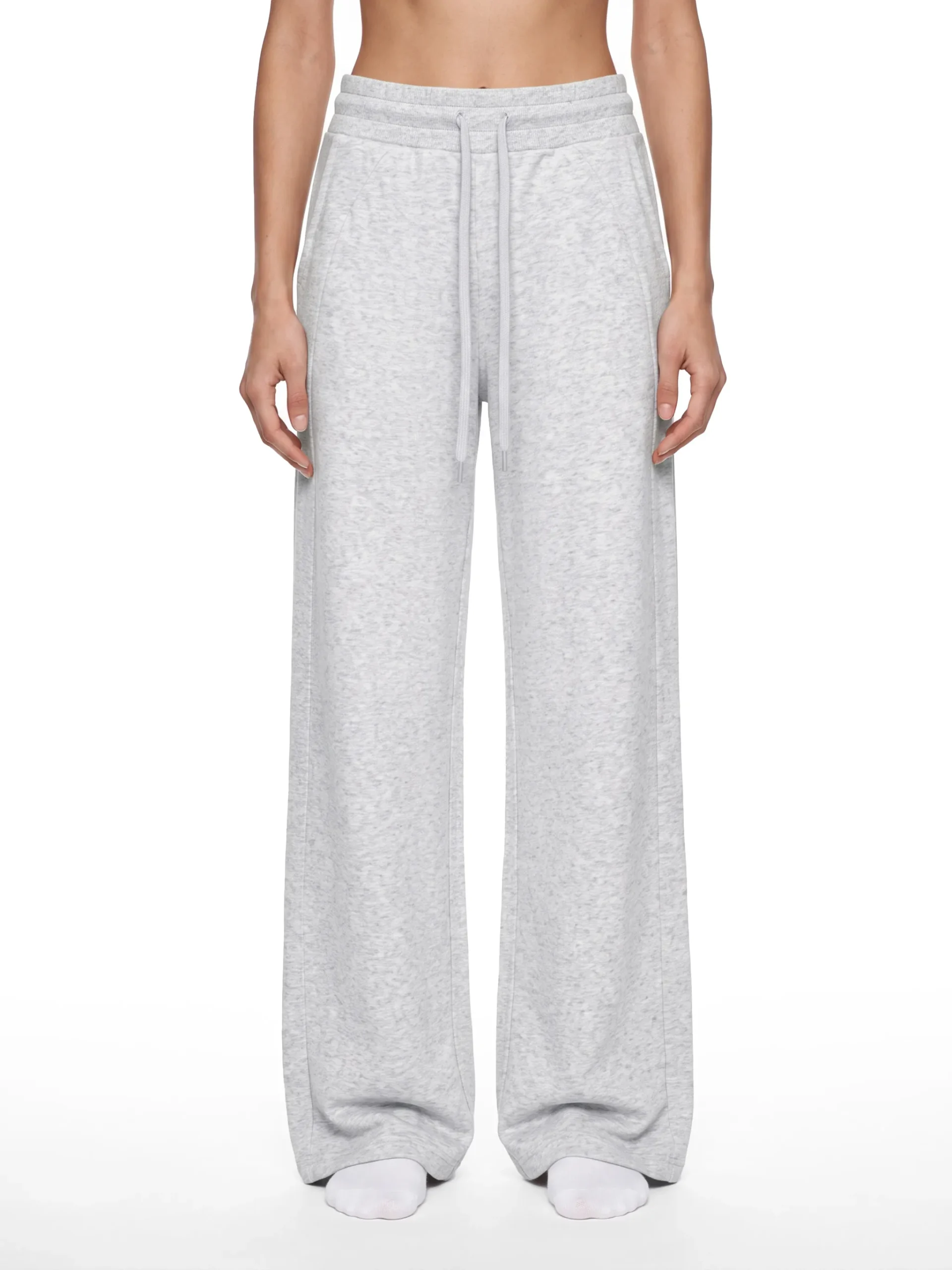 Women's fleece-lined wide leg sweatpants with high-rise drawstring waist and relaxed fit