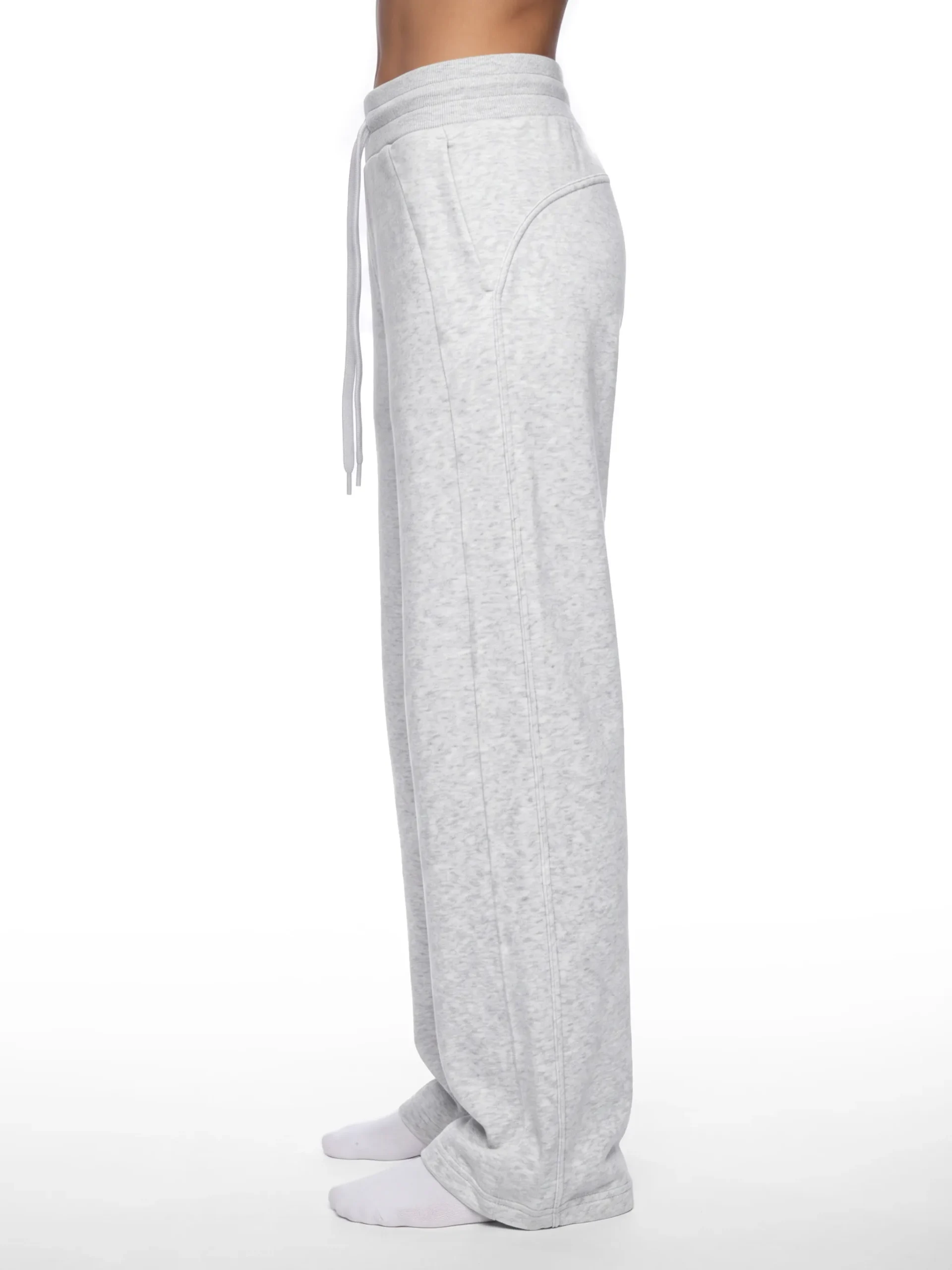 Women's fleece-lined wide leg sweatpants with high-rise drawstring waist and relaxed fit