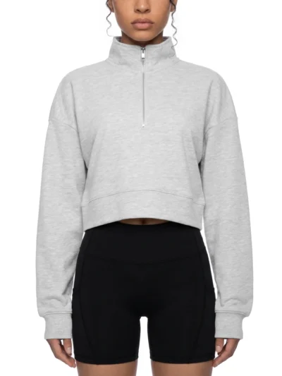 Women's crop quarter-zip sweatshirt with oversized fit and cropped silhouette
