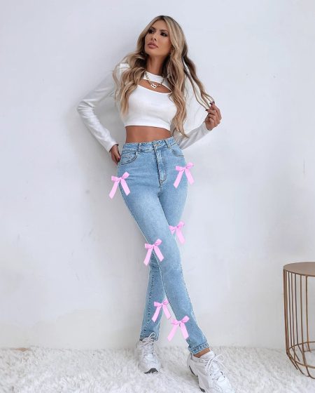 aston sienna Statement Style – Bow Stretch Denim Trousers